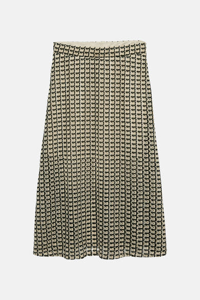 Jupe 3/4 écru et noir de VERO MODA en maille crochetée à motif géométrique.