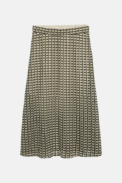 3/4 meerkleurige rok van VERO MODA® in beige en zwart ajourgebreid met geometrisch patroon.