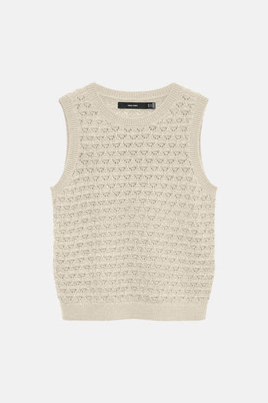 Débardeur écru de VERO MODA, à motif ajouré avec une texture tricotée.