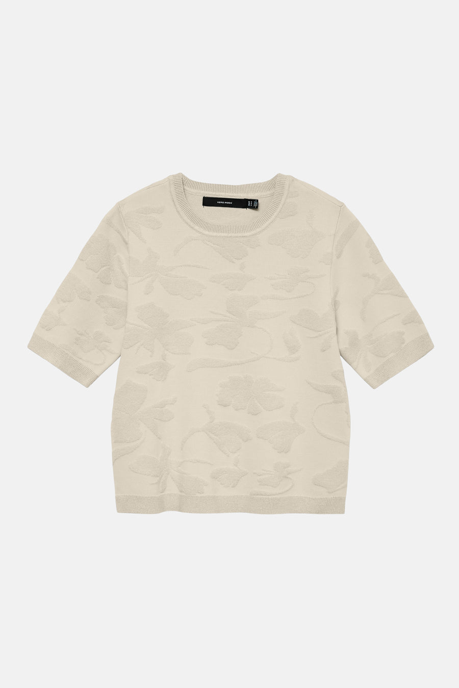Pull col rond écru de VERO MODA® avec motif floral en relief sur toute la surface.