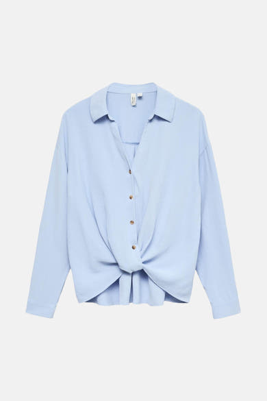 Chemisier bleu clair à manches longues de VERO MODA®, noué à l'avant avec boutons.