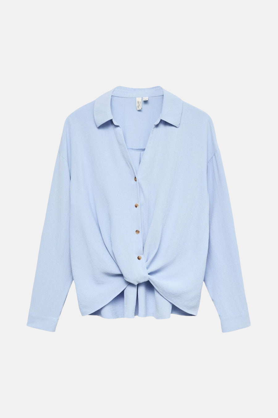Chemisier bleu clair à manches longues de VERO MODA®, noué à l'avant avec boutons.