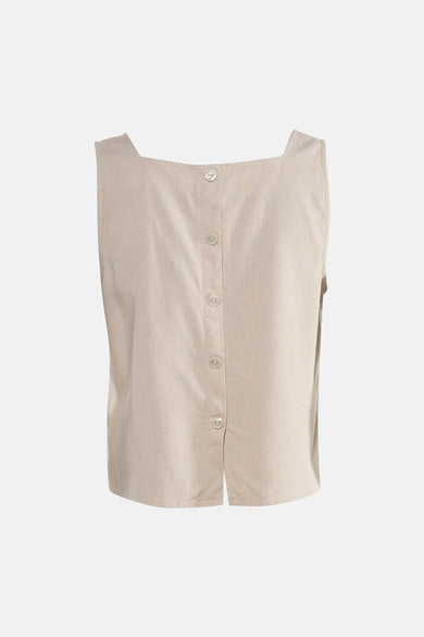 Top sans manches beige de VERO MODA, avec une patte de boutonnage et une coupe carrée.