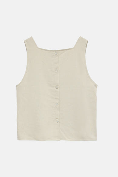 Top beige sans manches de VERO MODA, avec fermeture boutonnée au dos.
