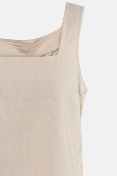 Beige mouwloze top van VERO MODA, vierkante pasvorm en linnen textuur.