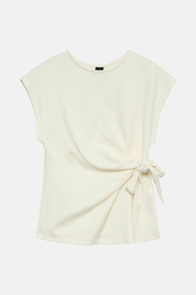 Ecru blouse met korte mouwen van VERO MODA®, met een decoratieve strik aan de zijkant.