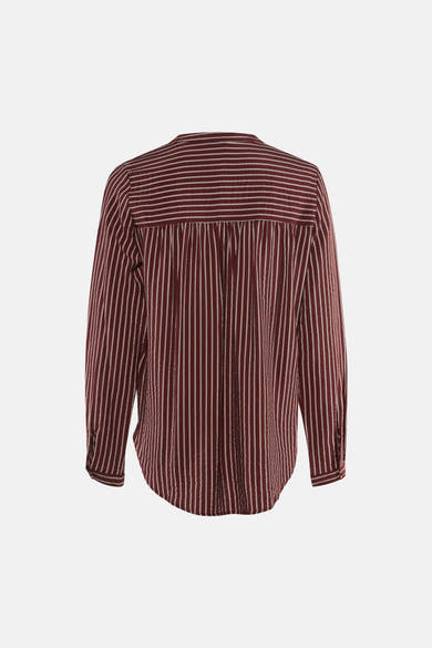 Blouse à manches longues marron de VERO MODA® avec rayures verticales blanches, pli sur le dos.