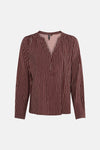 Blouse marron à rayures blanches de VERO MODA, manches longues avec boutons de réglage.