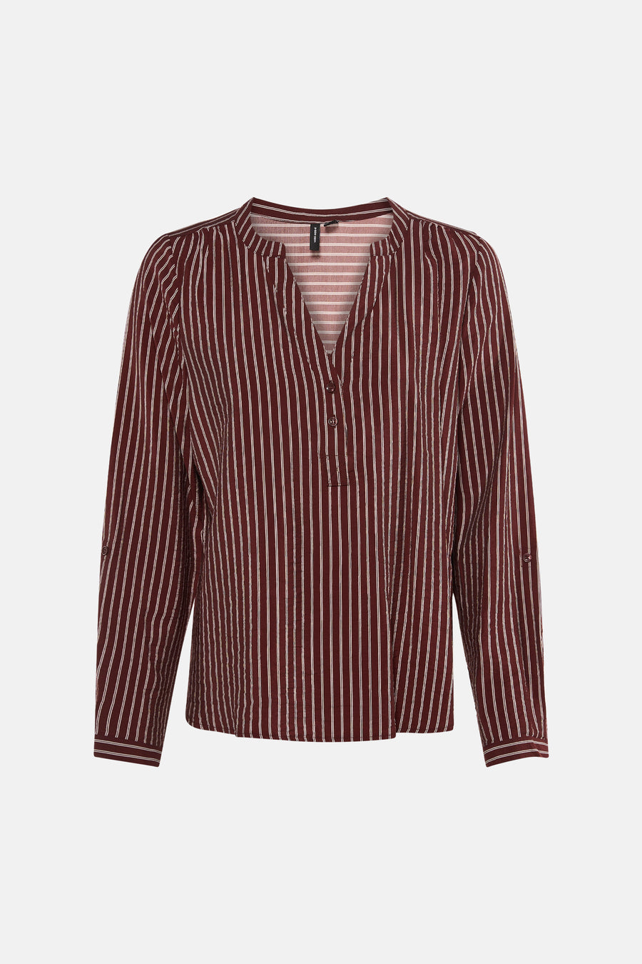 Blouse marron à rayures blanches de VERO MODA, manches longues avec boutons de réglage.