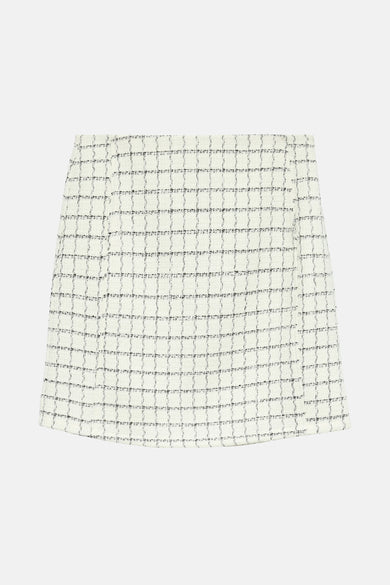 Ecru korte rok van VERO MODA® met getextureerd tweed ruitpatroon, rechte pasvorm.