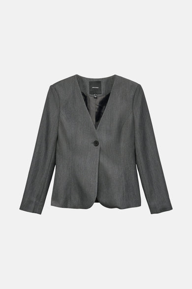 Blazer gris de VERO MODA, avec une fermeture à bouton unique et une doublure noire.