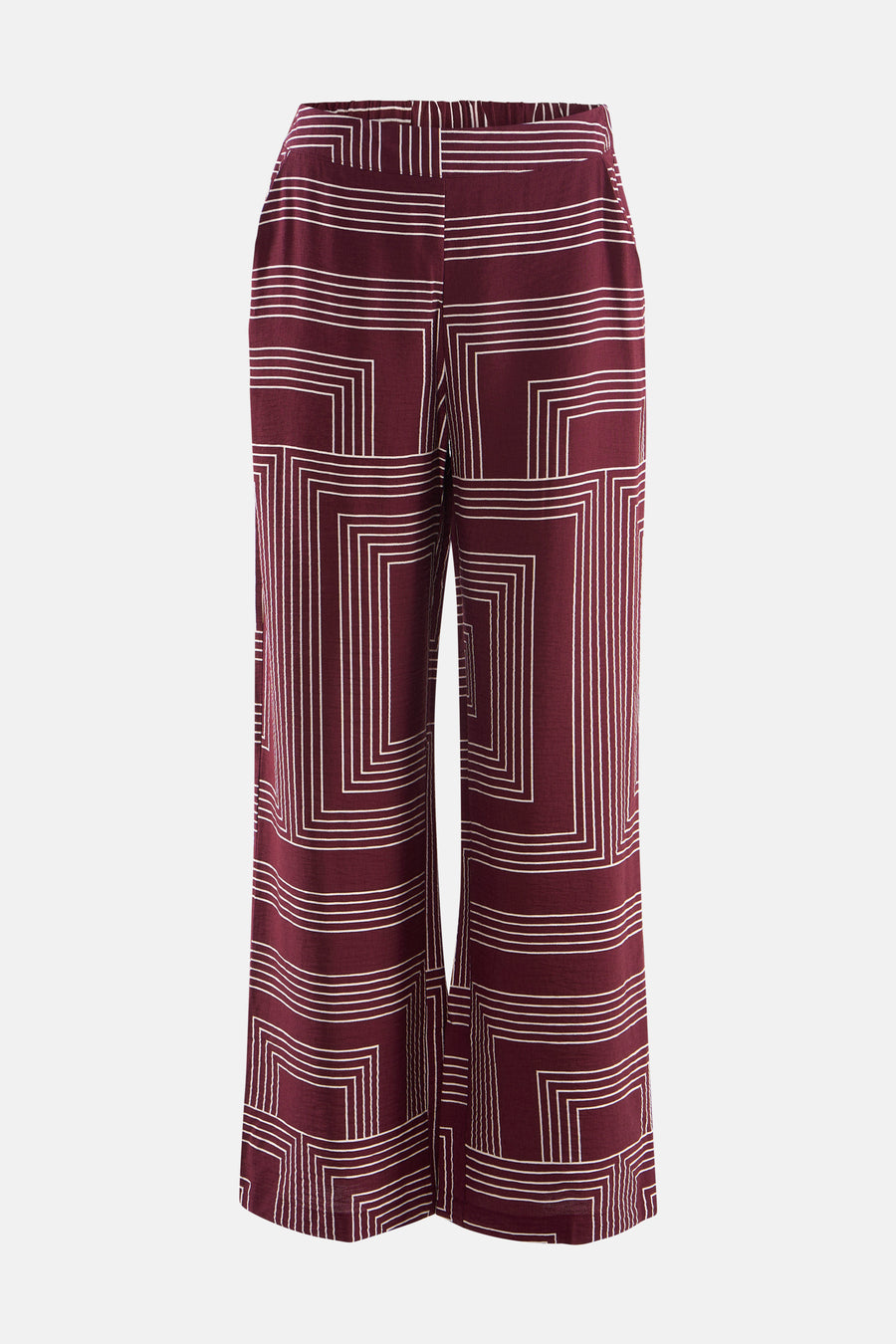 Pantalon multicolore de VERO MODA® à motif géométrique de couleur bordeaux et blanc.