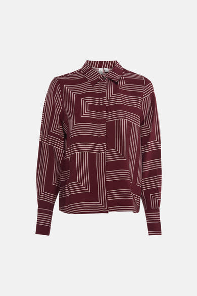Bordeaux blouse met lange mouwen van VERO MODA® met wit geometrisch lijnpatroon.