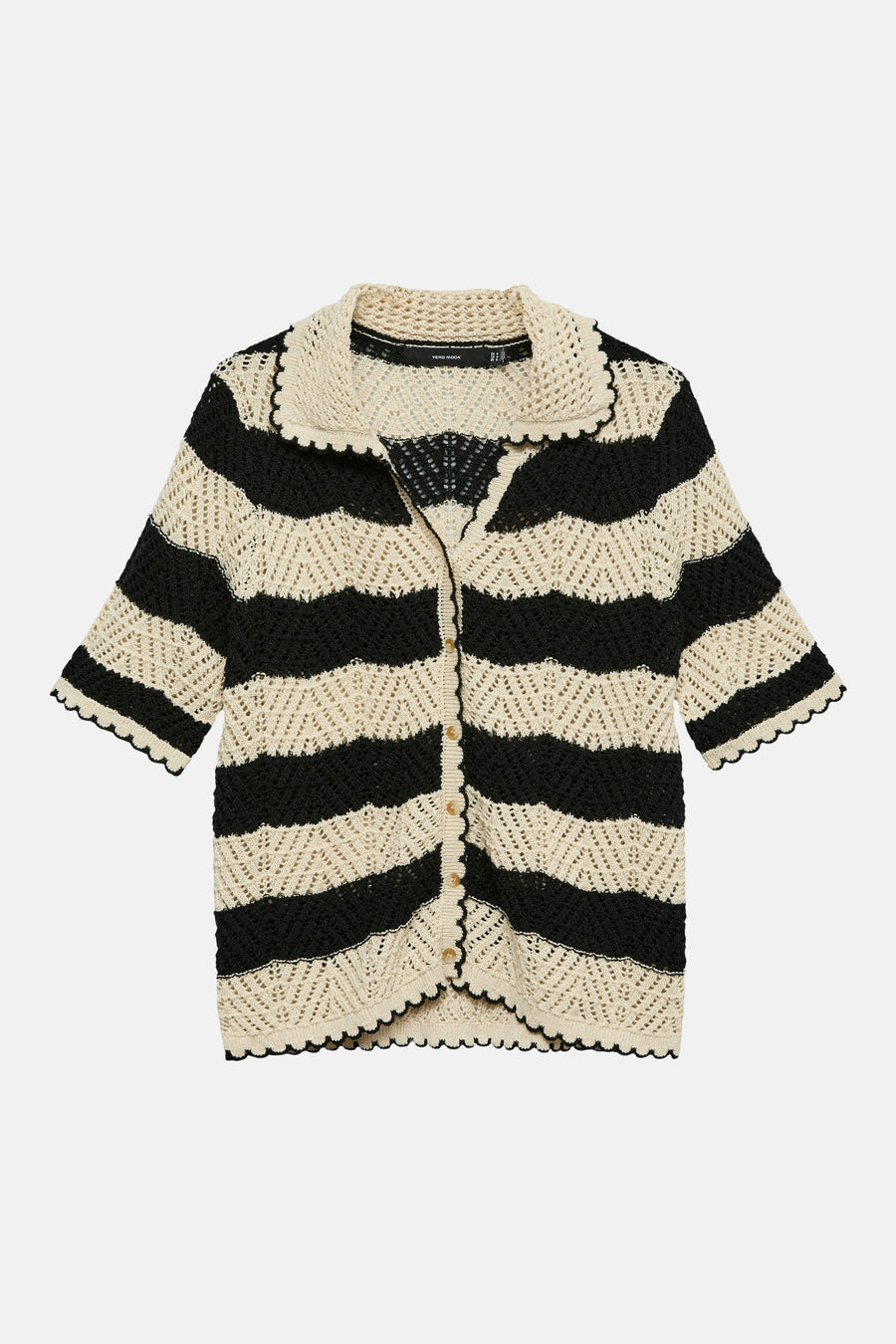 Gilet multicolore noir et beige de VERO MODA® à rayures en maille crochet avec col et bords festonnés.
