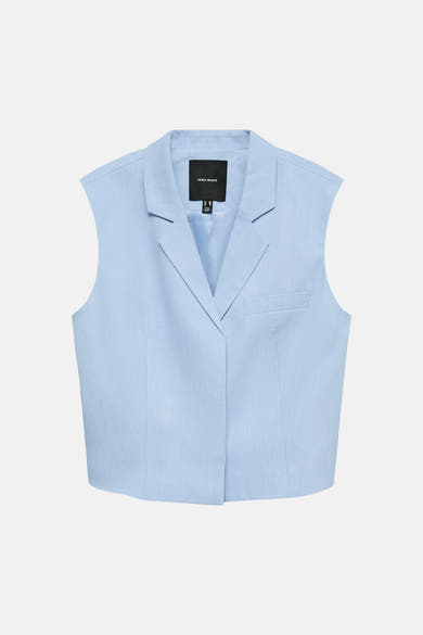 Blazer sans manches bleu clair de VERO MODA® avec revers crantés et poche plaquée.