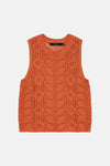 Pull orange en maille ajourée de Vero Moda, avec motif losanges.