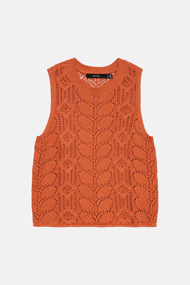 Pull orange en maille ajourée de Vero Moda, avec motif losanges.