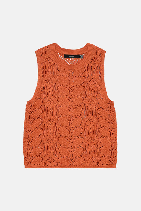 Pull orange en maille ajourée de Vero Moda, avec motif losanges.