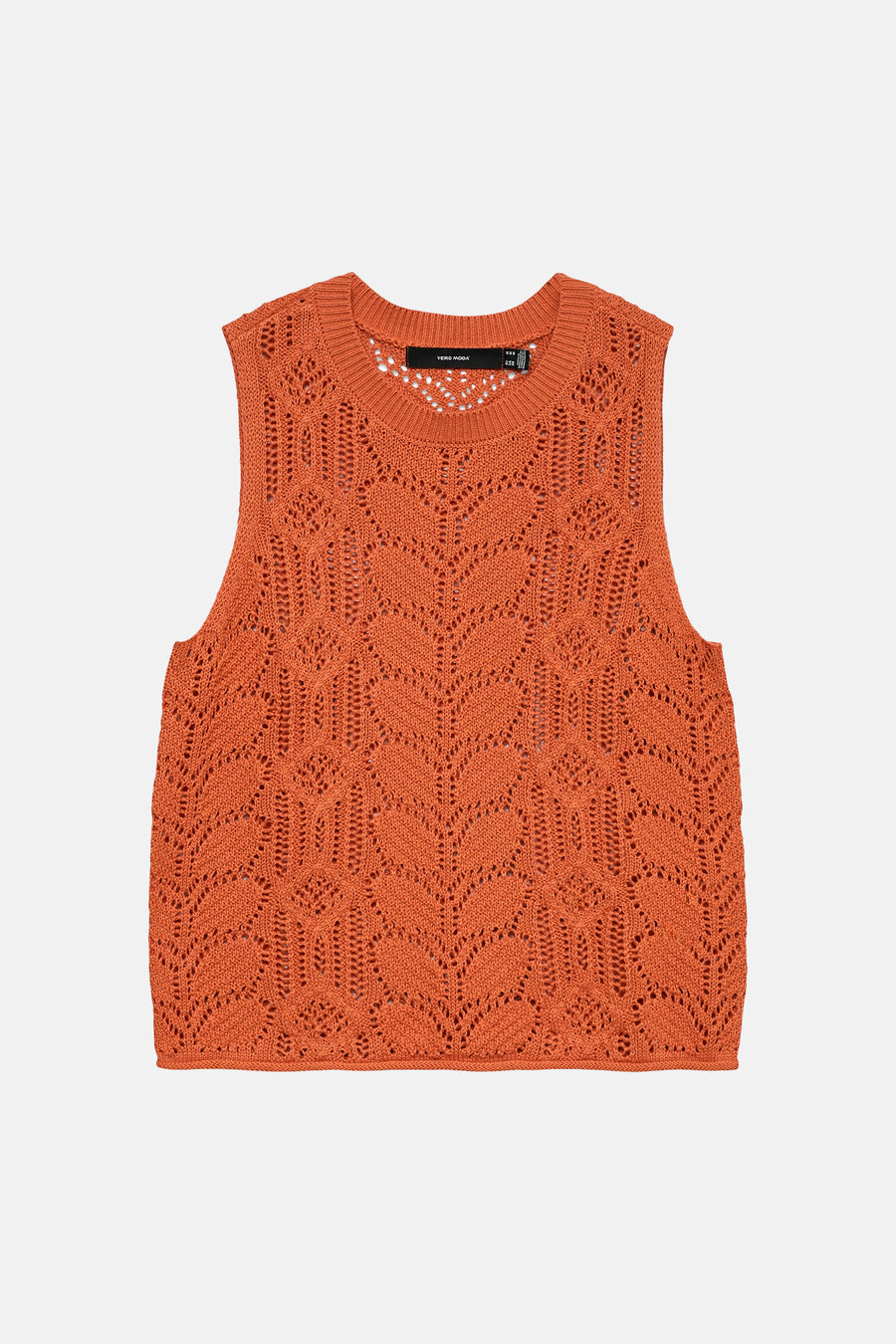 Pull orange en maille ajourée de Vero Moda, avec motif losanges.