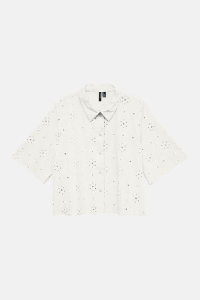 Chemise à manches courtes blanche de VERO MODA® en broderie anglaise, boutonnée avec col.