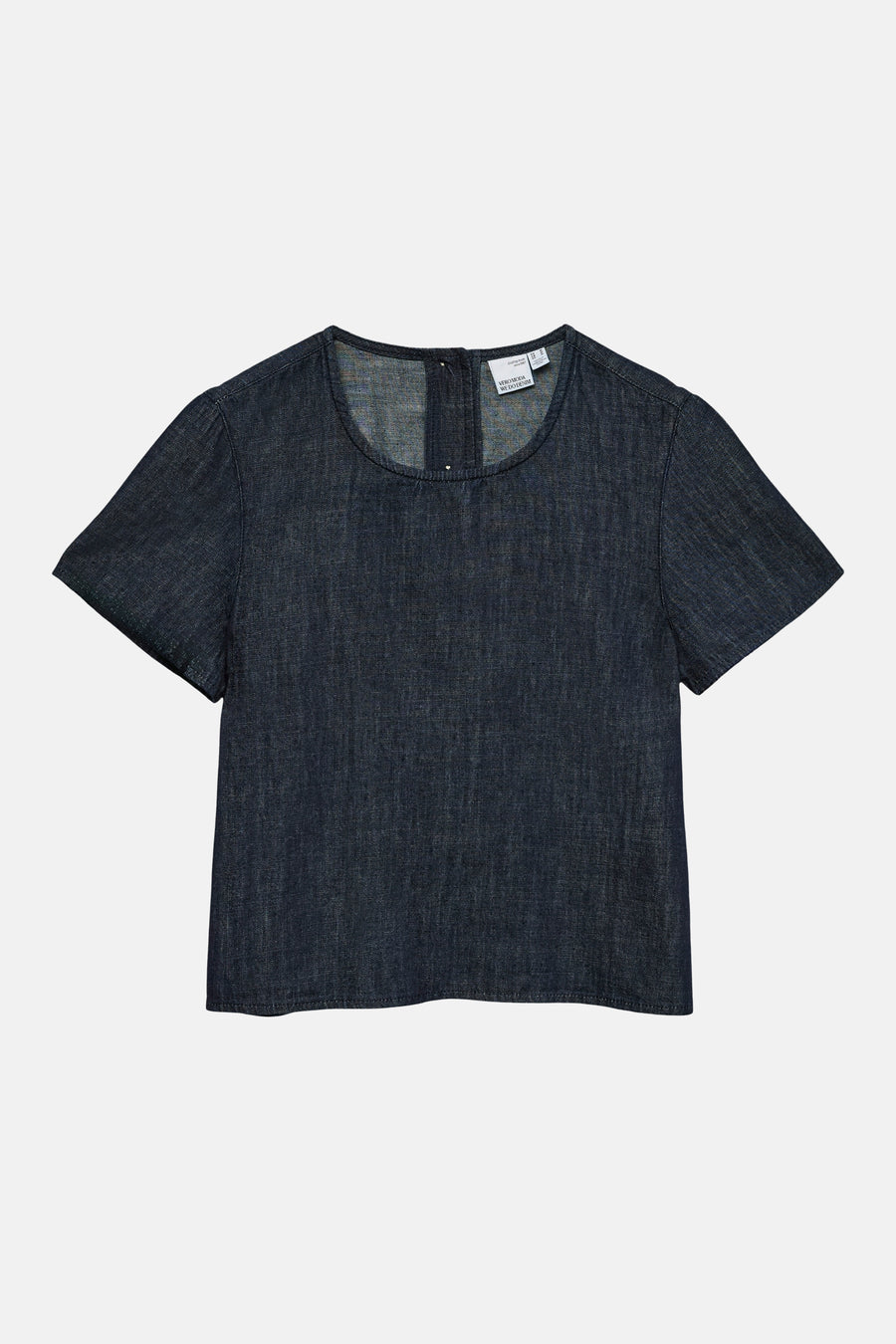 Donkerblauwe spijkerblouse van VERO MODA, met onopvallende ritssluiting aan de achterkant.