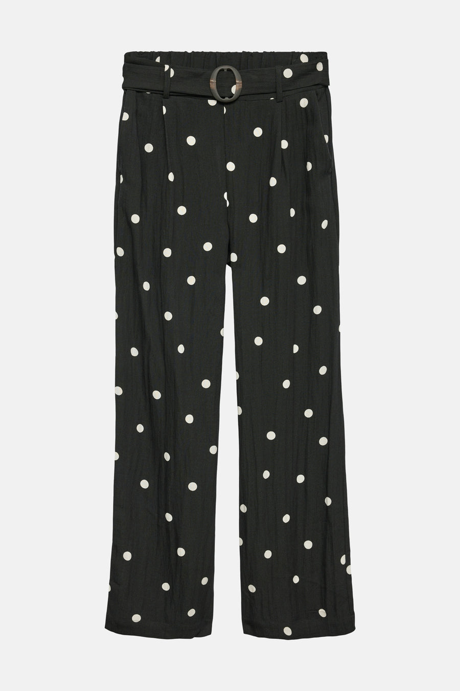 Zwarte broek met witte stippen van Vero Moda, met een bijpassende riem en een ronde gesp.