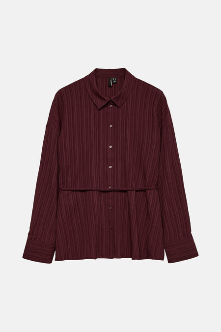 Paarse blouse met lange mouwen van VERO MODA, met een geribbelde textuur en een ingebouwde riem.