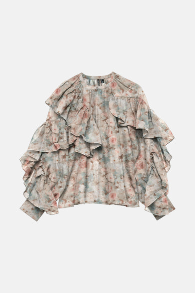 Multikleuren blouse met lange mouwen van VERO MODA®, met bloemenprint en ruches.
