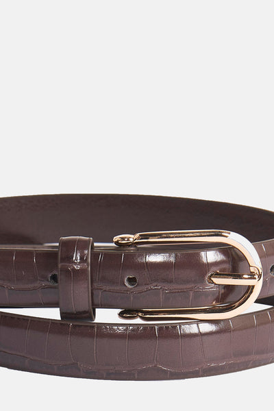 Bruine riem van imitatieleer van VERO MODA, krokodillenprint, met gouden gesp.