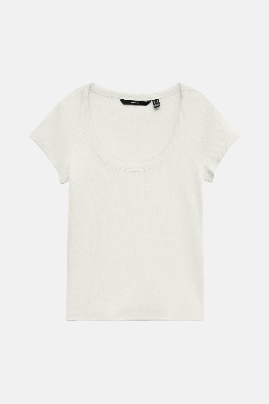 T-shirt blanc de VERO MODA à col rond, manches courtes et texture côtelée.