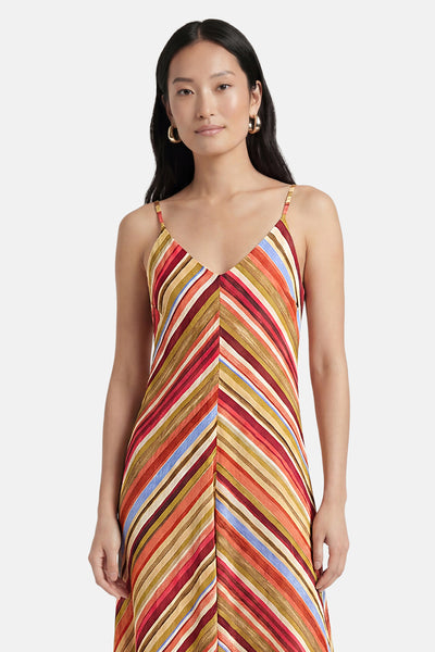 Multikleed van VERO MODA met diagonale strepen, V-hals en dunne bandjes.