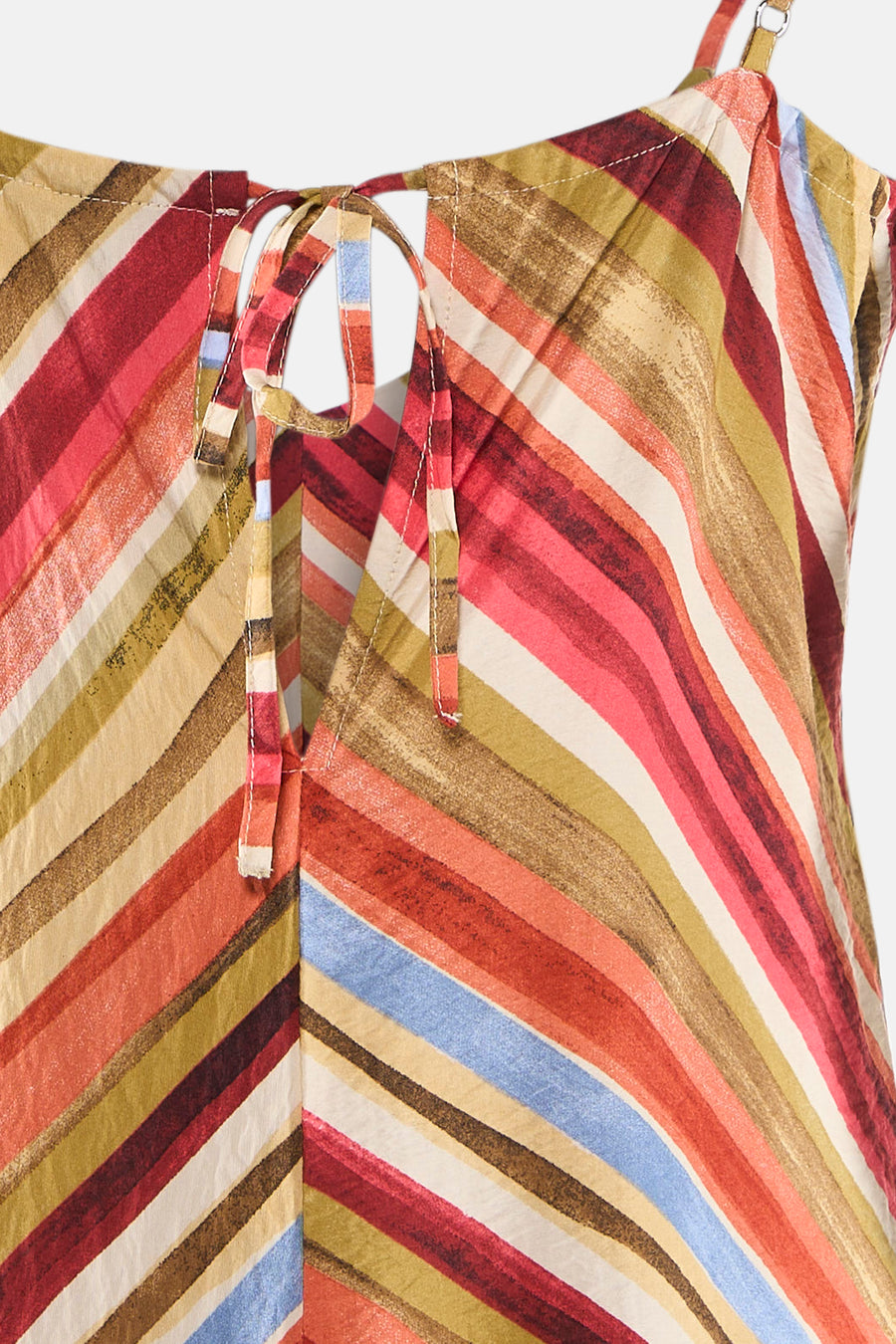 Robe multicolore de VERO MODA® à rayures diagonales effet aquarelle, avec un col à nouer et une bretelle réglable.