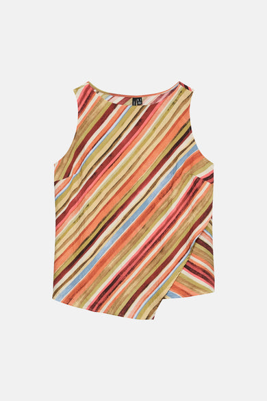 Blouse sans manches multicolore de VERO MODA à rayures diagonales brossées et ourlet asymétrique.