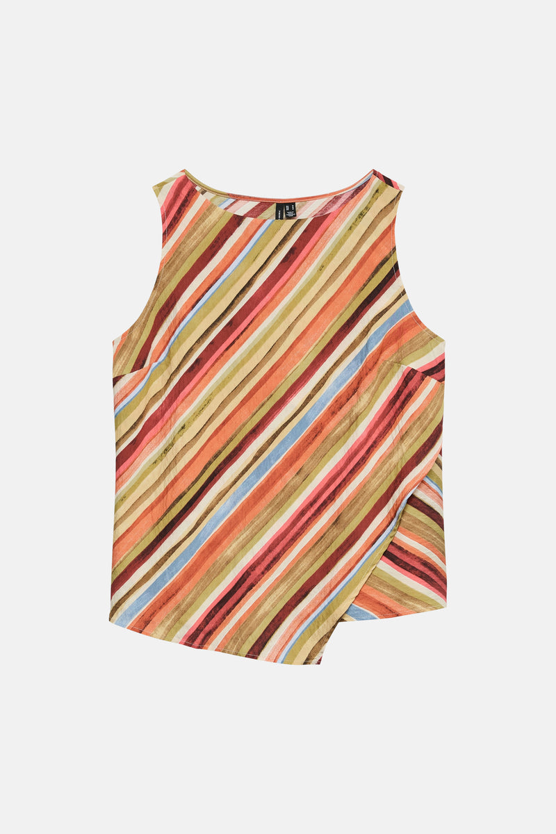 Blouse sans manches multicolore de VERO MODA à rayures diagonales brossées et ourlet asymétrique.