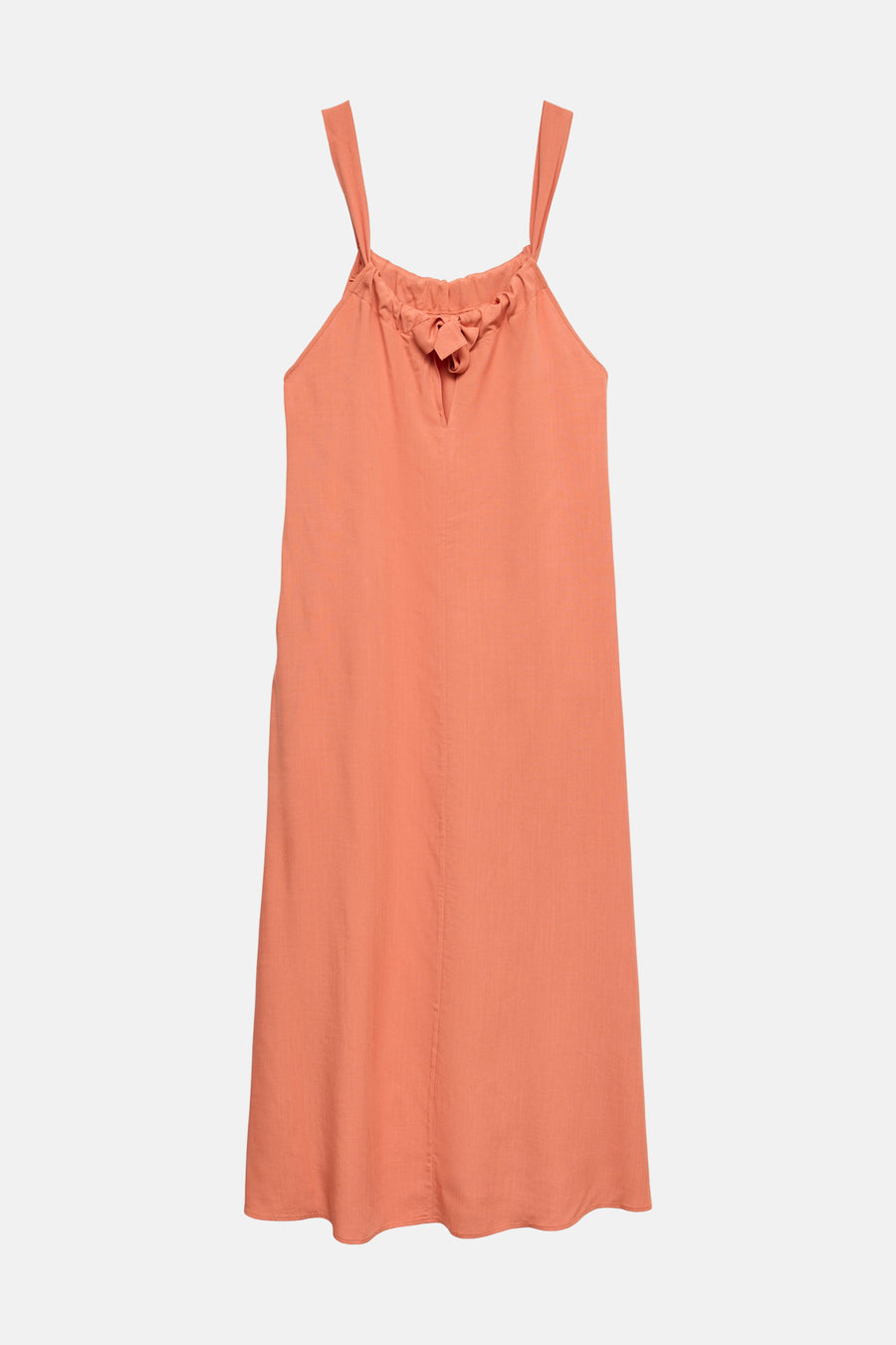 Robe orange de VERO MODA fluide à fines bretelles, décolleté froncé avec nœud.