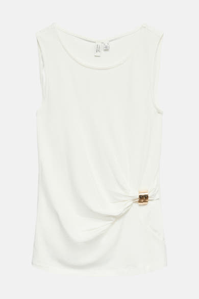Wit mouwloos topje van VERO MODA® met ronde hals, gedrapeerd detail en gouden gesp.