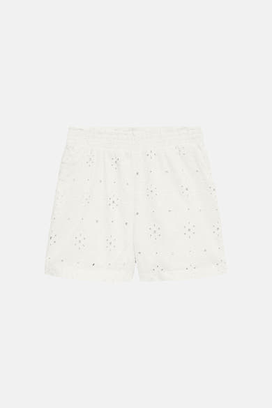Short blanc de VERO MODA avec broderie anglaise florale et taille élastiquée.