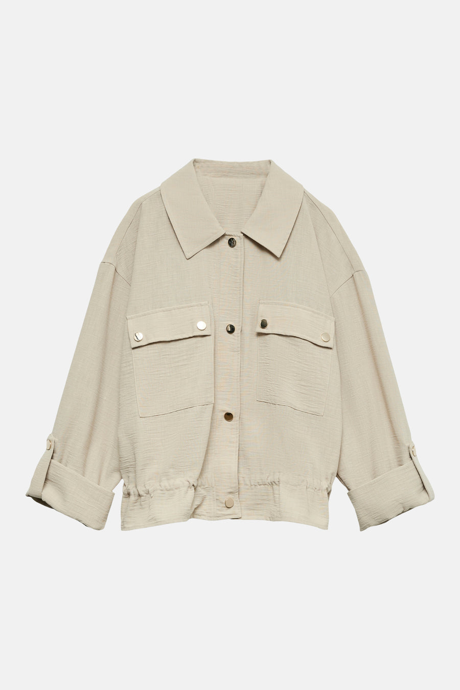 Beige gilet van VERO MODA® in getextureerde stof met kraag, gouden drukknoppen en opgerolde mouwen.