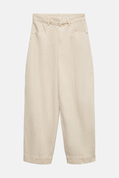 Beige wide-leg jeans by VERO MODA® with high waist, front pockets, and cuffed hems, shown front view
