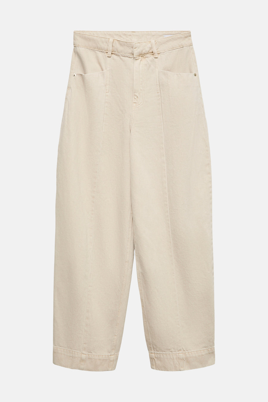 Beige wide-leg jeans by VERO MODA® with high waist, front pockets, and cuffed hems, shown front view