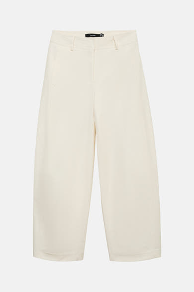Cream-colored wide-leg trousers by Vero Moda, featuring a clean front view with subtle texture and cuffed hems.