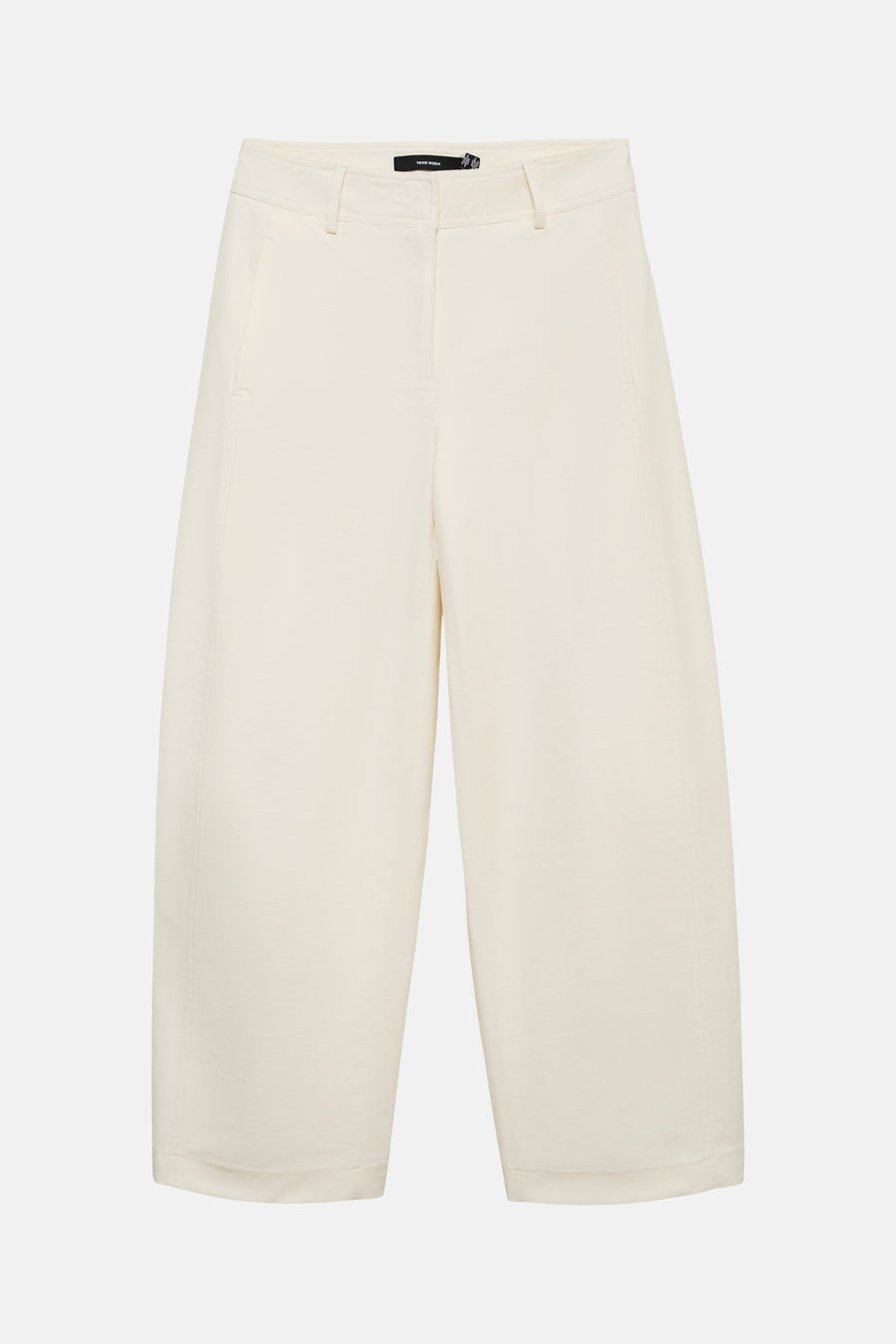 Cream-colored wide-leg trousers by Vero Moda, featuring a clean front view with subtle texture and cuffed hems.