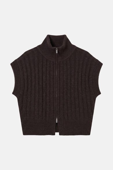 Gilet en maille brun VERO MODA® à col montant et fermeture zippée