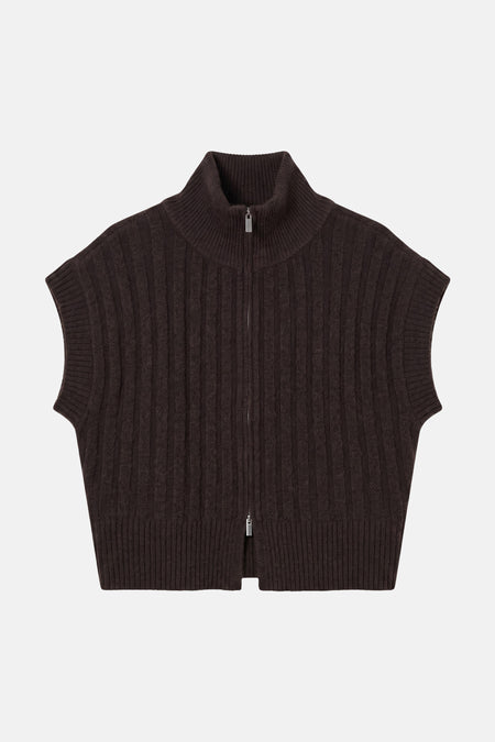 Gilet en maille brun VERO MODA® à col montant et fermeture zippée