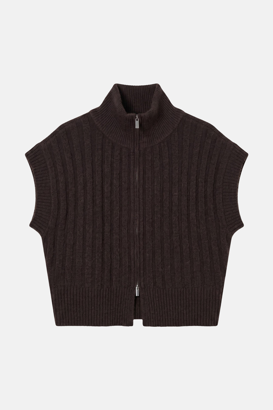 Gilet en maille brun VERO MODA® à col montant et fermeture zippée
