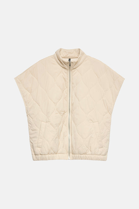 Veste sans manches écru de VERO MODA® à motif matelassé losanges, fermeture éclair centrale argentée.
