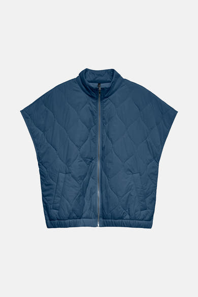 Veste sans manches bleue de VERO MODA avec motif matelassé et fermeture éclair sur le devant.