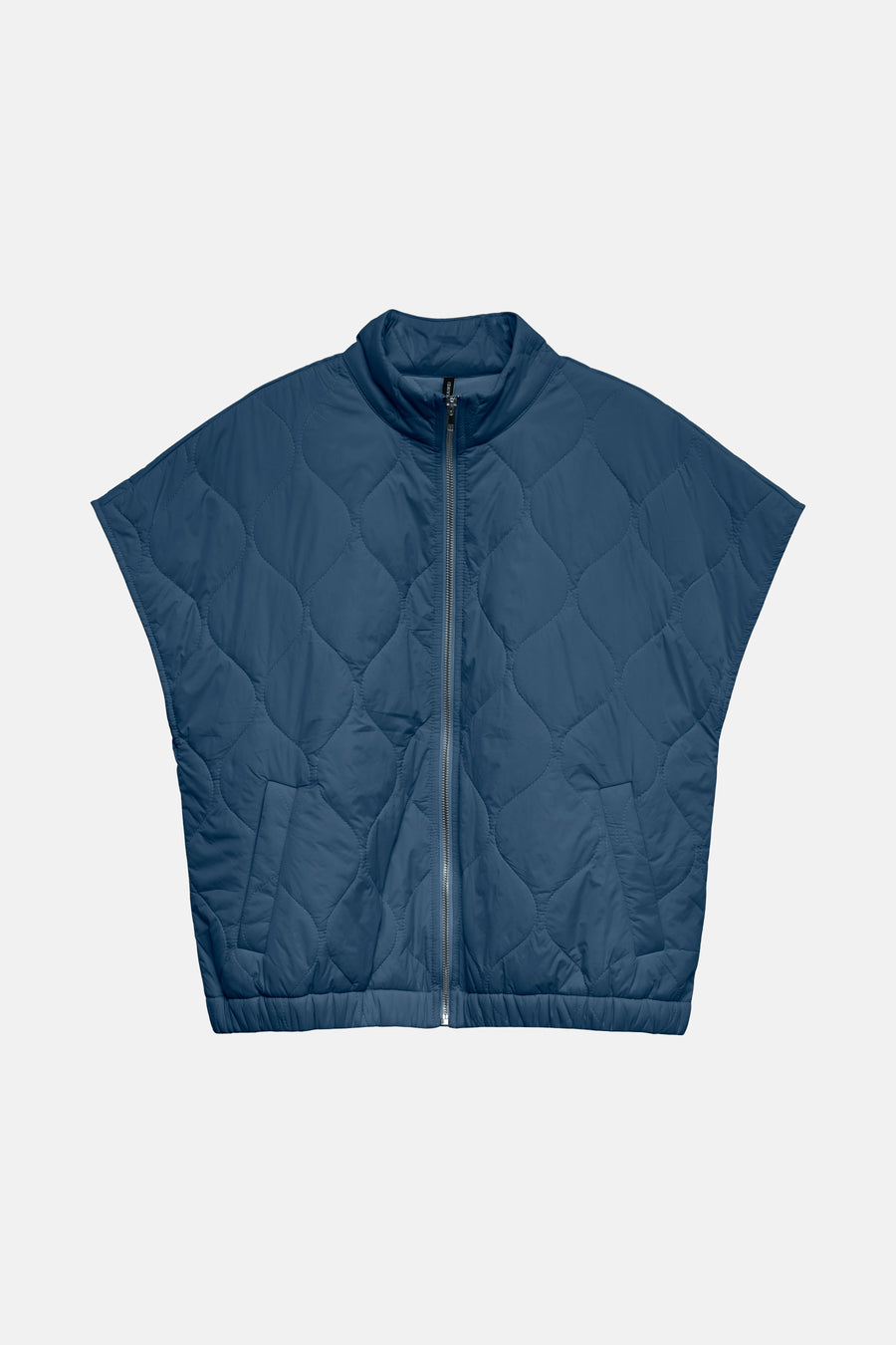Veste sans manches bleue de VERO MODA avec motif matelassé et fermeture éclair sur le devant.