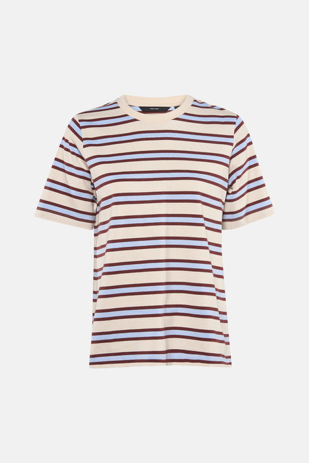T-shirt à manches courtes multicolore de VERO MODA, avec rayures marron et bleu clair.