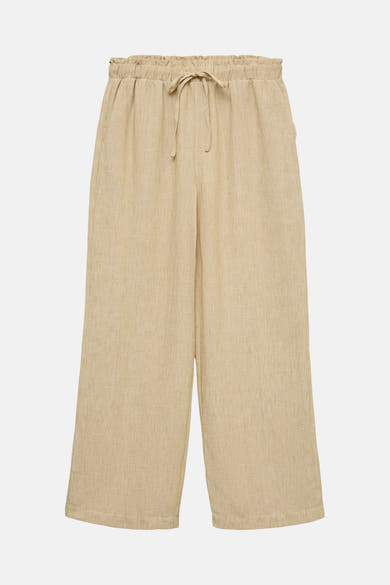Beige kostuumbroek van VERO MODA® in getextureerde stof met geplooide taille.